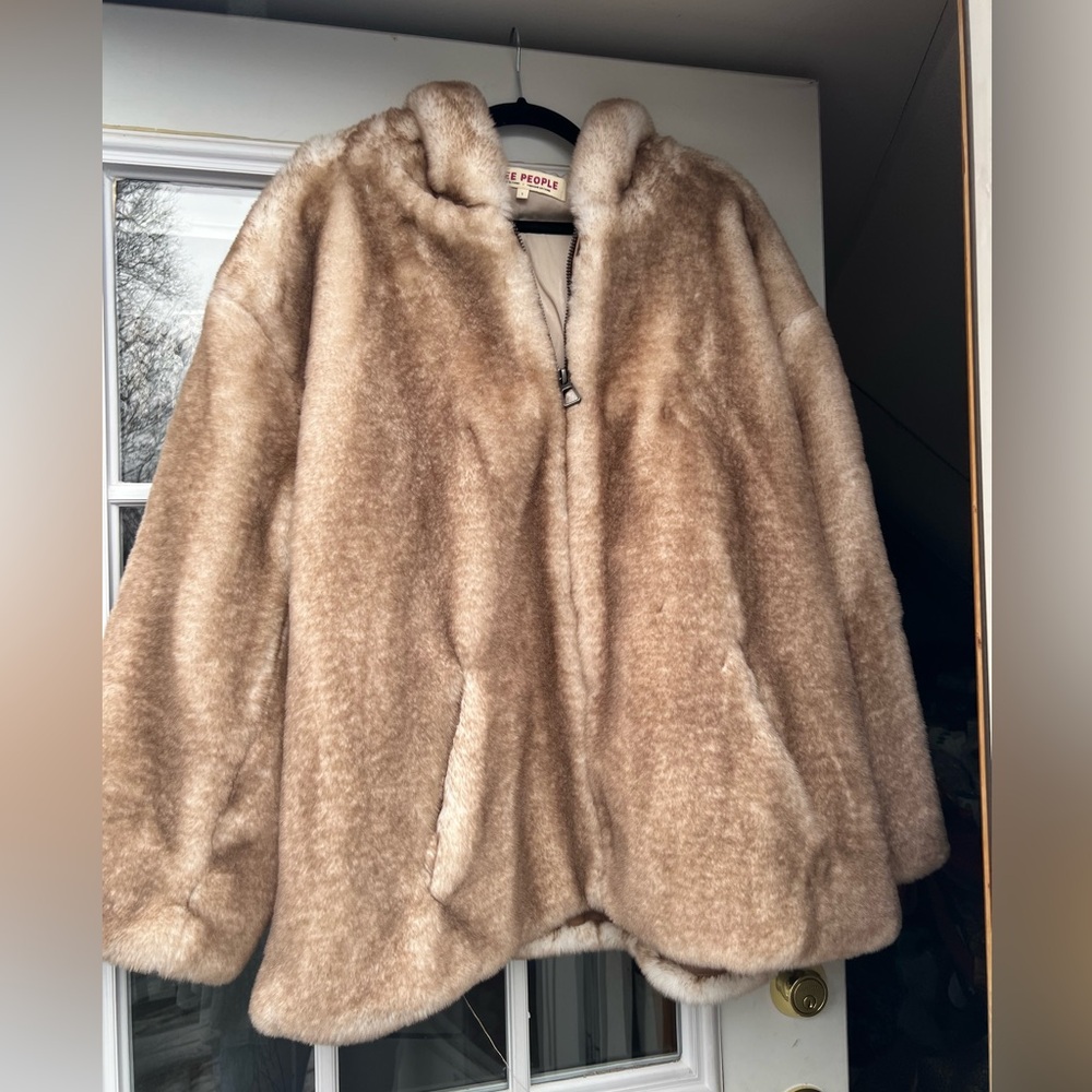 Free People Hannah Hooded Fur Coat - Large